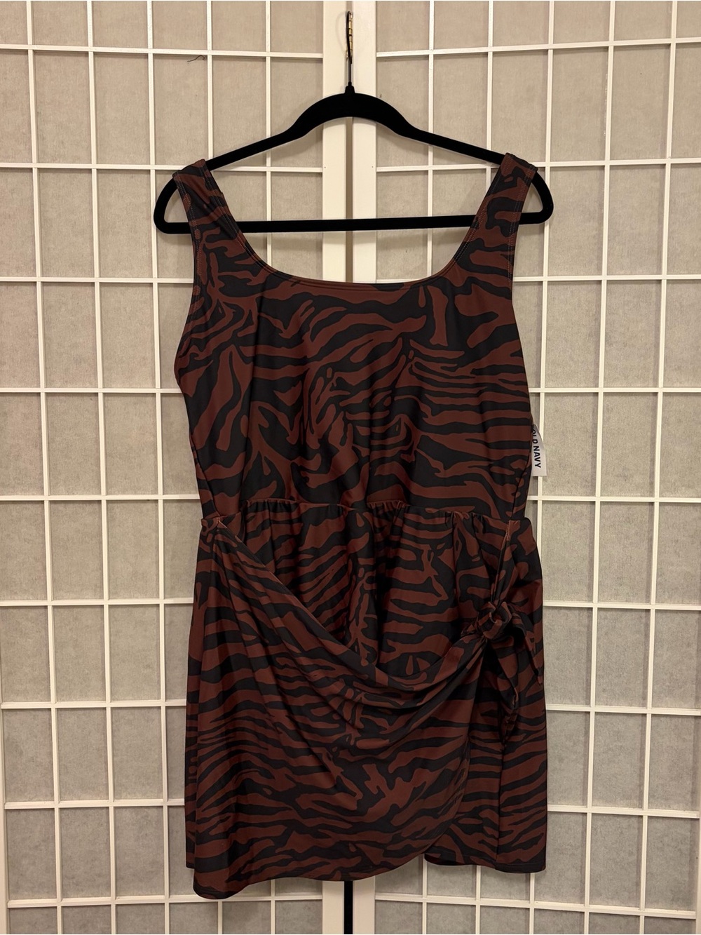 Old Navy Brown and Black Zebra-Print Matte Side Tie Swim Dress - Picture 2 of 14